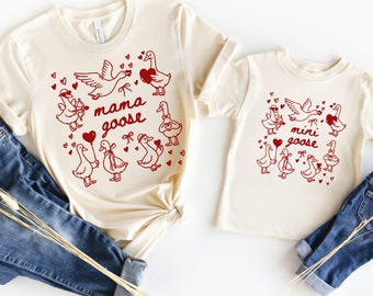 Valentine Mama and Mini Goose Shirt Silly Goose Mommy and Me Valentines Shirt Family Matching Mom and Kids Shirt Valentine Mom and Baby Gift
