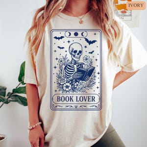 Comfort Colors Book Lover Tarot Card Shirt, Skeleton Reading Tee, Book Lover Gift, Reader Halloween TShirt, Bookish Tee, Tarot Lover T-Shirt