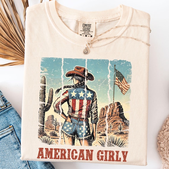 Western 4th Of July Comfort Colors Shirt, Fourth Of July American Girly Cowgirl T- Shirt, Western Patriotic USA Flag Tee, Independence Day