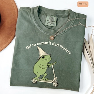 Dad Frog Comfort Colors Shirt Off to Commit Dad Foolery TShirt Funny Frog Scooter Gift For Dad Funny Dada Shirt Pregnancy Announcement Tee