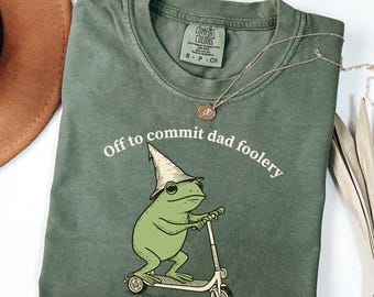 Dad Frog Comfort Colors Shirt Off to Commit Dad Foolery TShirt Funny Frog Scooter Gift For Dad Funny Dada Shirt Pregnancy Announcement Tee