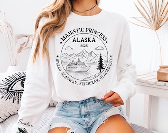 Comfort Colors Custom Alaska Cruise Long Sleeve Shirt, Alaska 2025 Family Vacation, Custom Year Text & Name On Sleeve Matching Group Tee