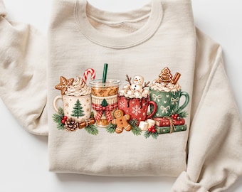Christmas Coffee Sweatshirt Winter Coffee Cups Christmas Sweatshirt Womens Coffee Lover Gift Cozy Season Crewneck Winter Christmas Gift