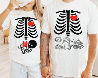 Comfort Colors Couples Christmas Pregnancy Announcement Shirt, Funny Skeleton Baby Matching Tee For Couple, Xmas New Mom and Dad To Be Tee