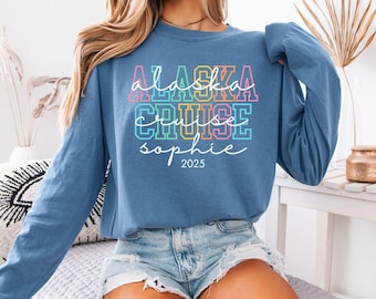 Comfort Colors Custom Alaska Cruise Long Sleeve Shirt, Alaska 2025 Family Vacation, Custom Name & Year Matching Group Tee, Alaska Lover Gift