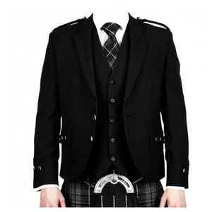 Men&#39;s Handmade Scottish Black Tweed Wool Argyle Kilt Jacket With Vaistcoat | High-Quality Wedding & Party Outfit Kilt Dress| British Apparel