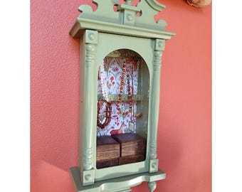 jewelry box, necklace hooks, jewelry case, jewelry storage, wall clock, wall decor, gifts for her, handmade, hand painted, bedroom, bathroom