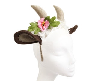 Fancy Goat Ears with Horns, Fur, Flowers. Three sizes.