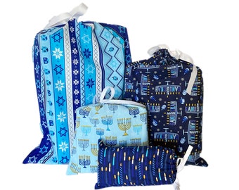 Reusable Hanukkah Gift Bags, Set of 4, Sustainable, Alternaive