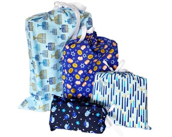 Reusable Hanukkah Gift Bags, Set of 4, Sustainable, Alternative