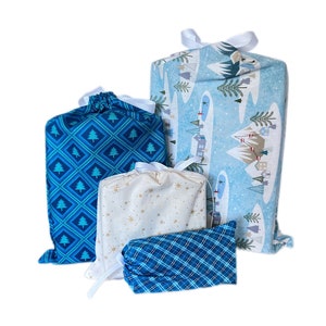 Reusable Wrapping Bags, Set of 4, Winter Solstice, Hanukkah, Christmas