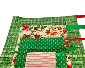 Wrapping Paper Fabric Gift Bags, Set of 4, Christmas Reusable Wrapping Paper