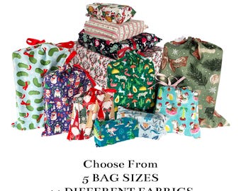 Reusable Wrapping, Fabric Gift Bags, 5 Sizes, 51 Fabrics to Choose from, Christmas