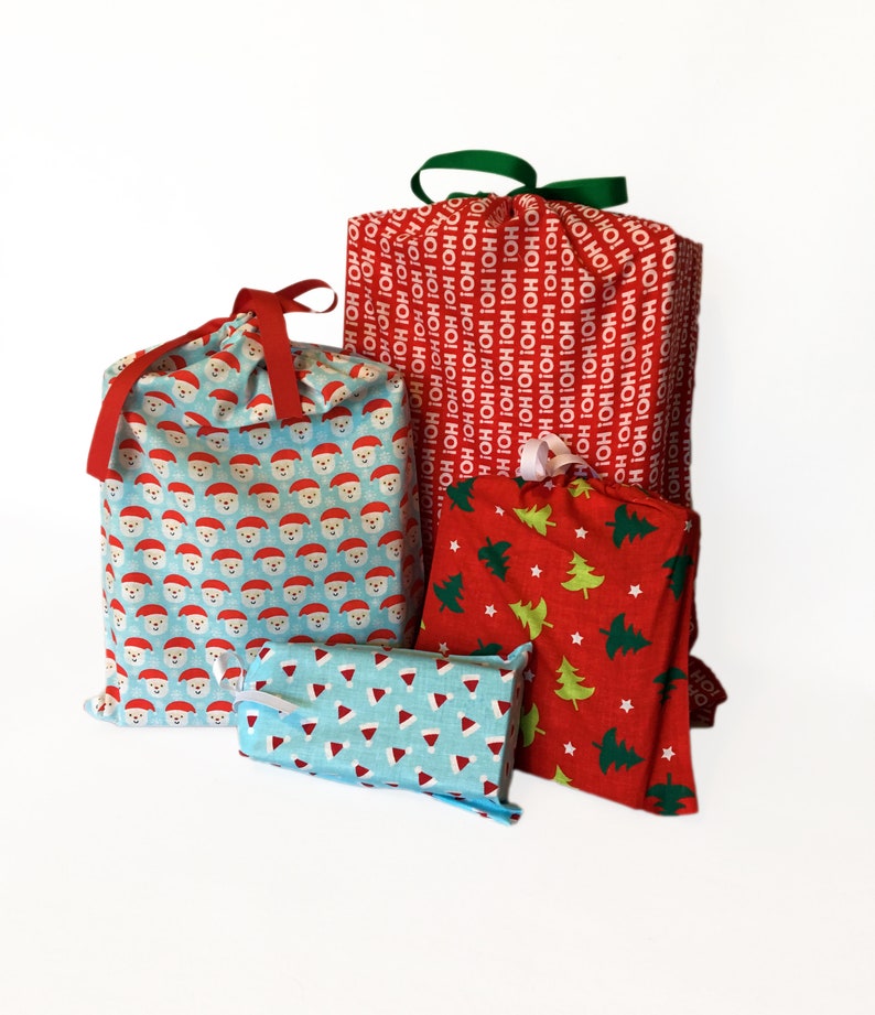 Reusable Wrapping Bags Set of 4 Christmas Themed Earth-Friendly