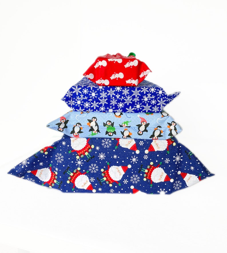 Fabric Wrapping Paper Alternative, Reusable Christmas Fabric Gift Bags image 4