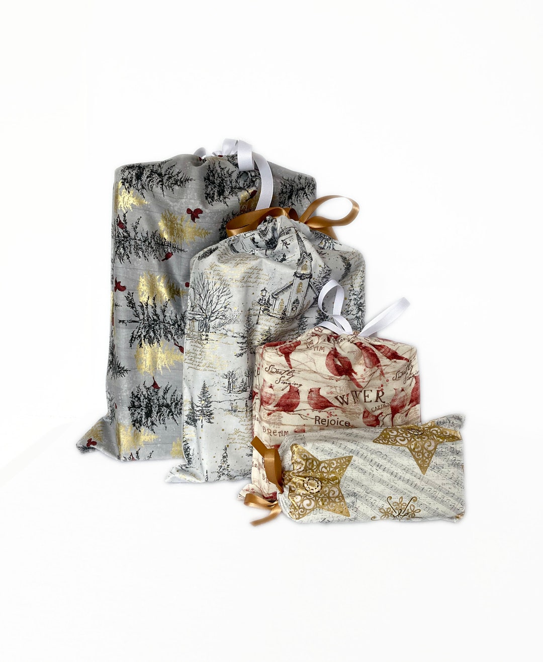 Reusable Christmas Wrapping Paper, Set of 4, Fabric Gift Bags Etsy