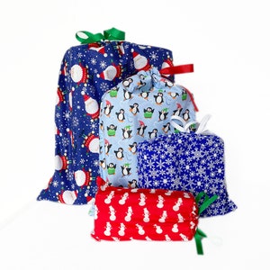 Fabric Wrapping Paper Alternative, Reusable Christmas Fabric Gift Bags image 3