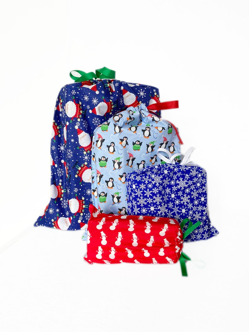 Fabric Wrapping Paper Alternative, Reusable Christmas Fabric Gift Bags image 3