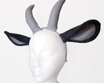 Grey Goat Ears and Horns. Gray, Natural Color.