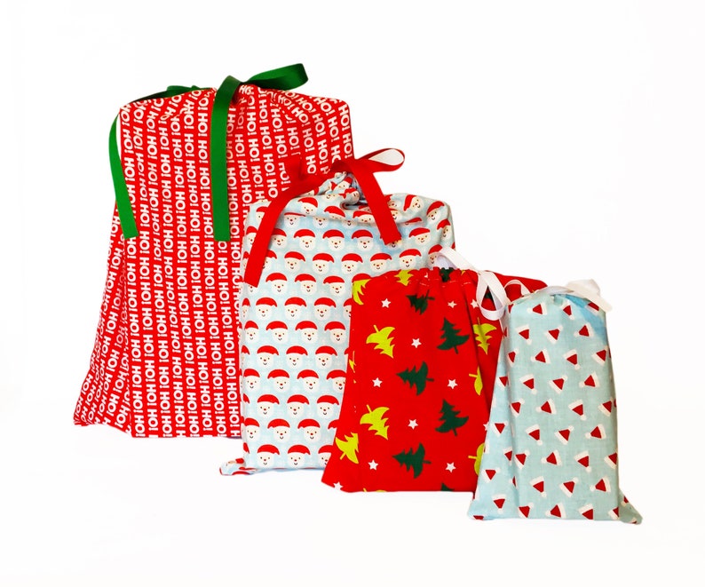 Reusable Wrapping Bags Set of 4 Christmas Themed Earth-Friendly