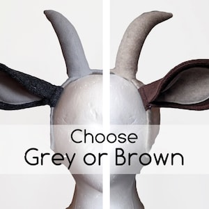 Natural Goat Ears and Horns. Choose Grey or Brown Color.