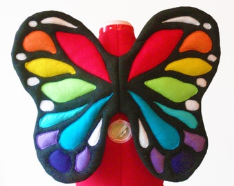 Butterfly Rainbow Wings. Black Base, No Wire. Bright Fairy. Two sizes. Original design.