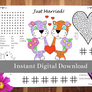 Tiger Kids Wedding Activity Printable. Includes Options for Genders, Print Size. Instant Download.