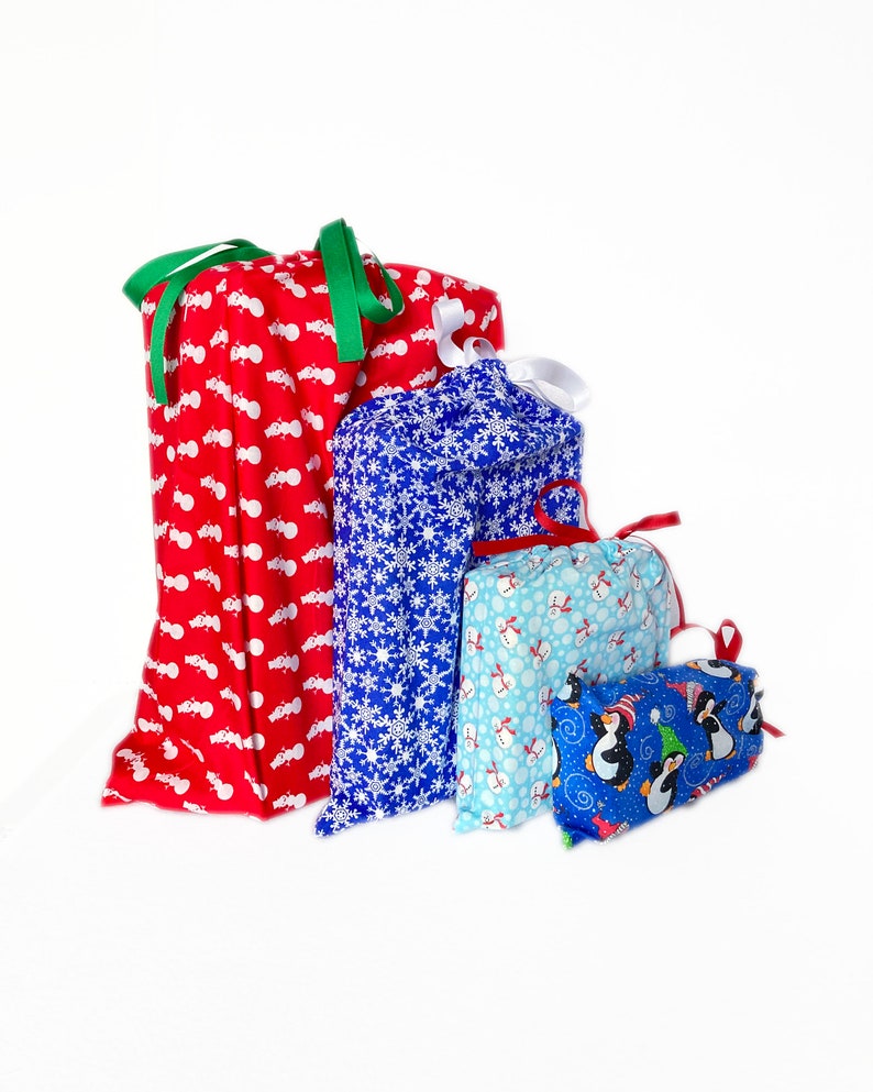 Fabric Wrapping Paper Alternative, Reusable Christmas Fabric Gift Bags image 6