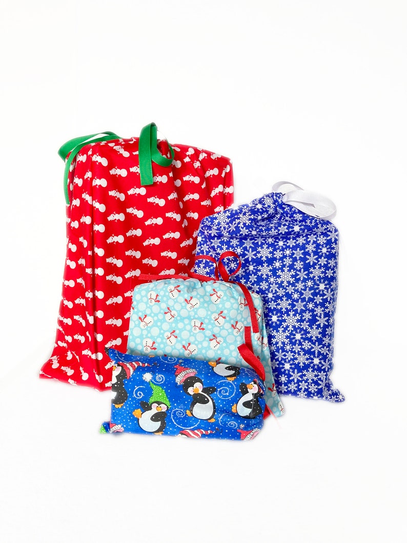 Fabric Wrapping Paper Alternative, Reusable Christmas Fabric Gift Bags image 2