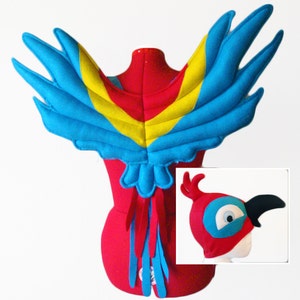 Red Parrot Costume Set, Macaw Wings & Hat. Felt, No Wire. Original design