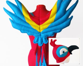 Red Parrot Costume Set, Macaw Wings & Hat. Felt, No Wire. Original design