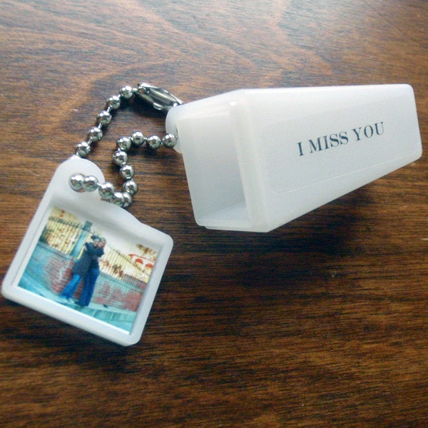 PERSONALIZED, Your IMAGE & WORDS. Say I Miss You with this Viewfinder Keychain. Photo Included.