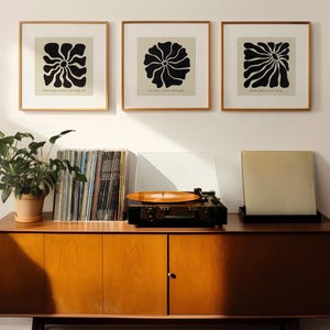 Set of 3 Abstract Floral Wall Art, Three Modern Flower Prints with Inspirational Quotes, Minimalist Posters, Black & Ivory Elegant Boho Art