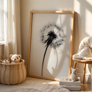 Dandelion Watercolor Print: Black and White Minimalist Botanical Art (Digital Download)