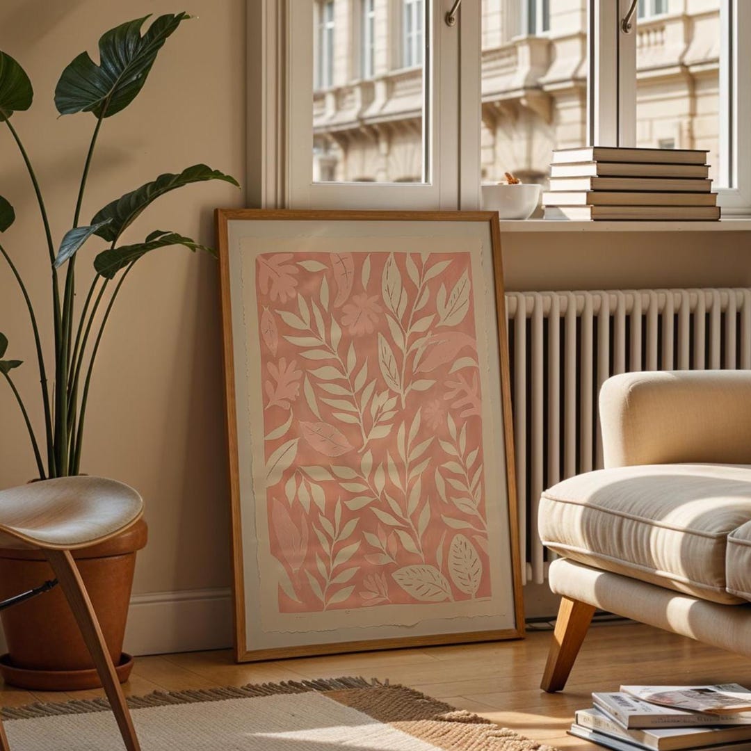 Blush Pink and Ivory Botanical Print: Modern Floral Minimalist Decor ...