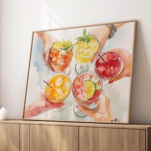 Prost auf den Sommer-Cocktail Print: Aquarell Barwagen Kunstwerk (Digitaler Download