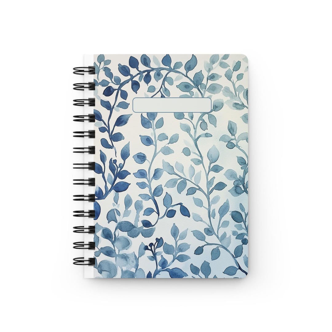 Blue Watercolor Vine Pattern Spiral Notebook | Spiral Bound Journal - Etsy