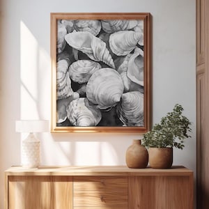 Sea Shell Black & White Wall Art, Grayscale Coastal Decor, Neutral Shell Print, Beach House Art, Minimalist Ocean Poster, Digital Download