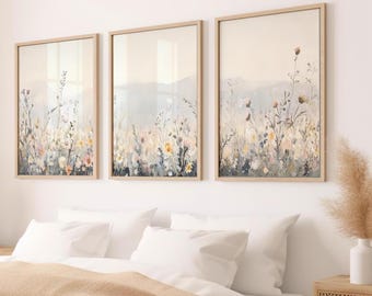 Tryptyki z dzikimi kwiatami: pastelowe dekoracje do pokoju dziecięcego Mountain Meadow Homeware (pobranie cyfrowe)