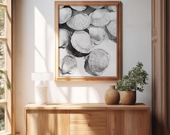 Grayscale Seashell Wall Art, Minimalist Coastal Print (Digital Download)
