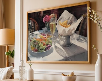 Champagne and French Fries Print, Demure Mindful Quirky Funny Whimsical, Cocktail Art, Bar Cart Decor, Kitchen Wall Art