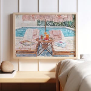 Poolside Blush Pink Watercolor Print: Girly Summer Coastal Decor (Digital Download)