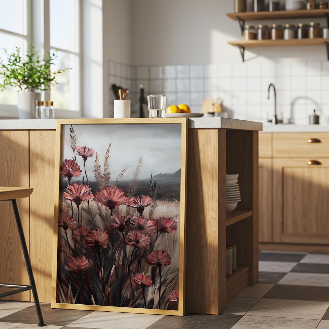Dark Red Rustic Vintage Flowers Painting Antique Wildflower Wall Art dark-red-rustic-vintage-flowers-painting-antique-wildflower-wall-art