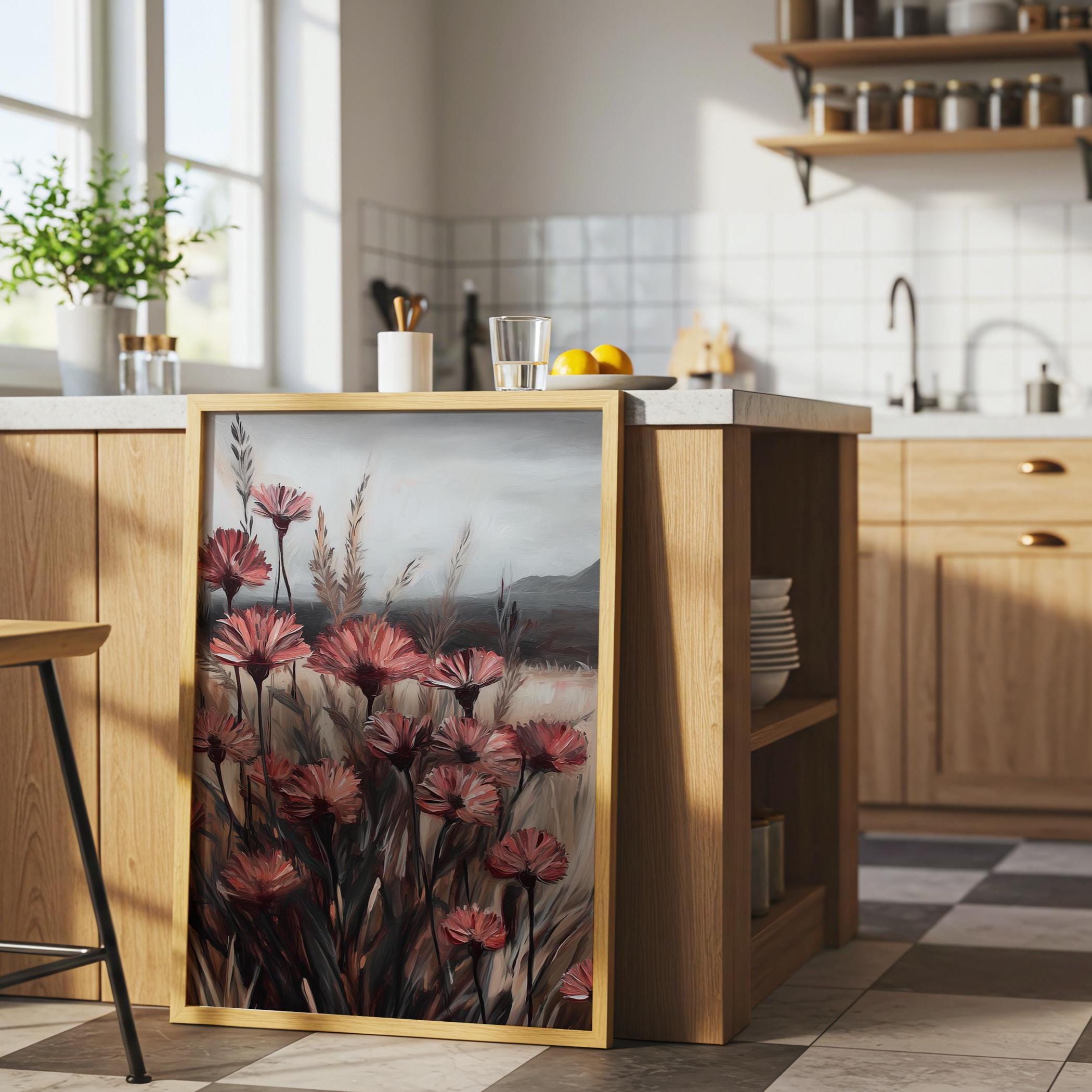 Dark Red Rustic Vintage Flowers Painting Antique Wildflower Wall Art dark-red-rustic-vintage-flowers-painting-antique-wildflower-wall-art