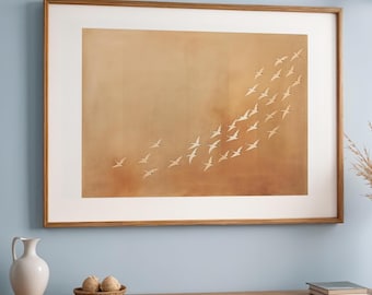 Minimalist Crane Print: Japandi Boho Wall Art (Digital Download)