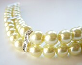 Bridesmaid Jewelry, SALE, Pastel Yellow Pearl Cuff, Rhinestone Bracelet, Pearl Bridal Jewelry