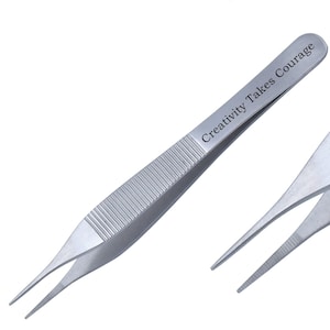 Engraved Hobby Craft Tweezers | Stainless Steel Forceps - 4.75" | Serrated Tips