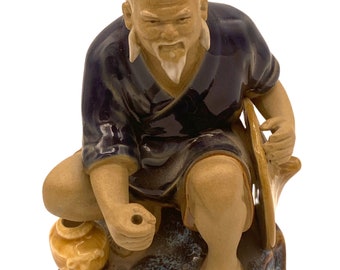 Shiwan chinesische Mudman Figur Vintage Fischer Schlamm Mann 14,5 cm hoch