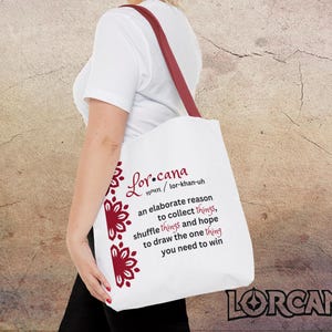 Définition amusante du sac fourre-tout élégant Lorcana TCG 16 x 16 | Collectionnez, mélangez, dessinez | Accessoire de jeu de cartes premium