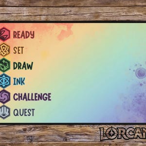 Tapete de juego TCG inspirado en Lorcana Moves: Ready Set Draw Ink Challenge Quest